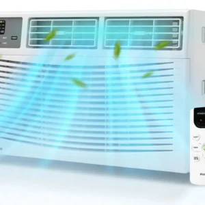PhiloDeco 8000 BTU Window Air Conditioner, Cools up to 350 Sq. ft, 3 Fan Speeds and 4 Modes, Intelligent, LED Display Screen, with Remote Control