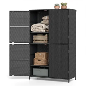 Costway Outdoor Storage Cabinet with Adjustable Shelves & Anti-Toppling Device for Garden