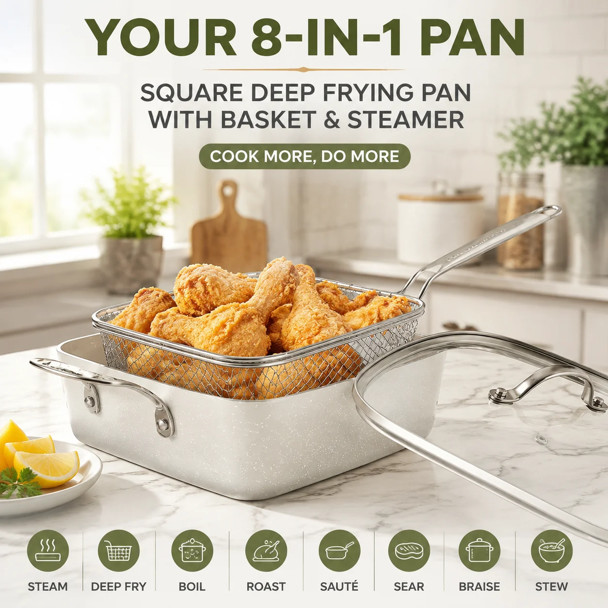 20Pcs Ceramic Nonstick Cookware Set Complete Pots and Pans with Bakeware Steamer Deep Frying Pan Set Beige