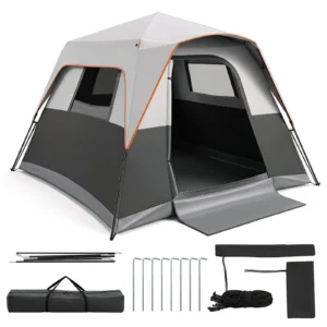 Costway 6-Person Outdoor Camping Tent with Rainfly & Carrying Bag, 3000mm Water-Resistant Gray