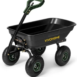 SPECSTAR 4 Cu.Ft. 660lbs. Poly Garden Cart Dump Wagon, with 2-in-1 Convertible Handle, 10" All Terrain Wheels,Quick Release System,Heavy Duty Utility Trailer Dump Cart for Yard,Landscaping,Warehouses