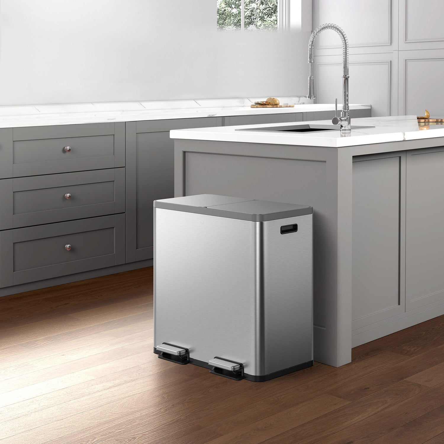EKO 42L+42L Dual Compartment Stainless Steel Step Can