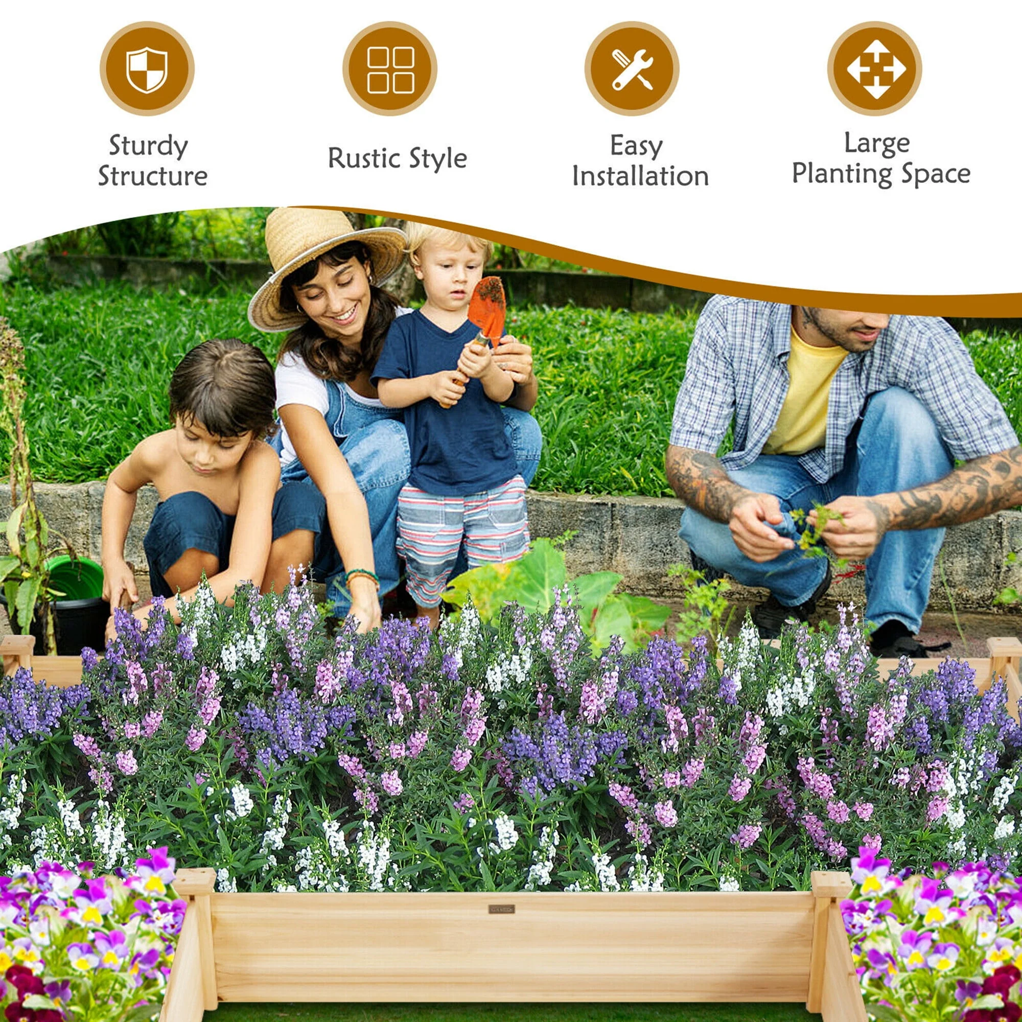 Gymax Raised Garden Bed Wooden Garden Box Planter Container U-Shaped Bed 92.5x95x11in