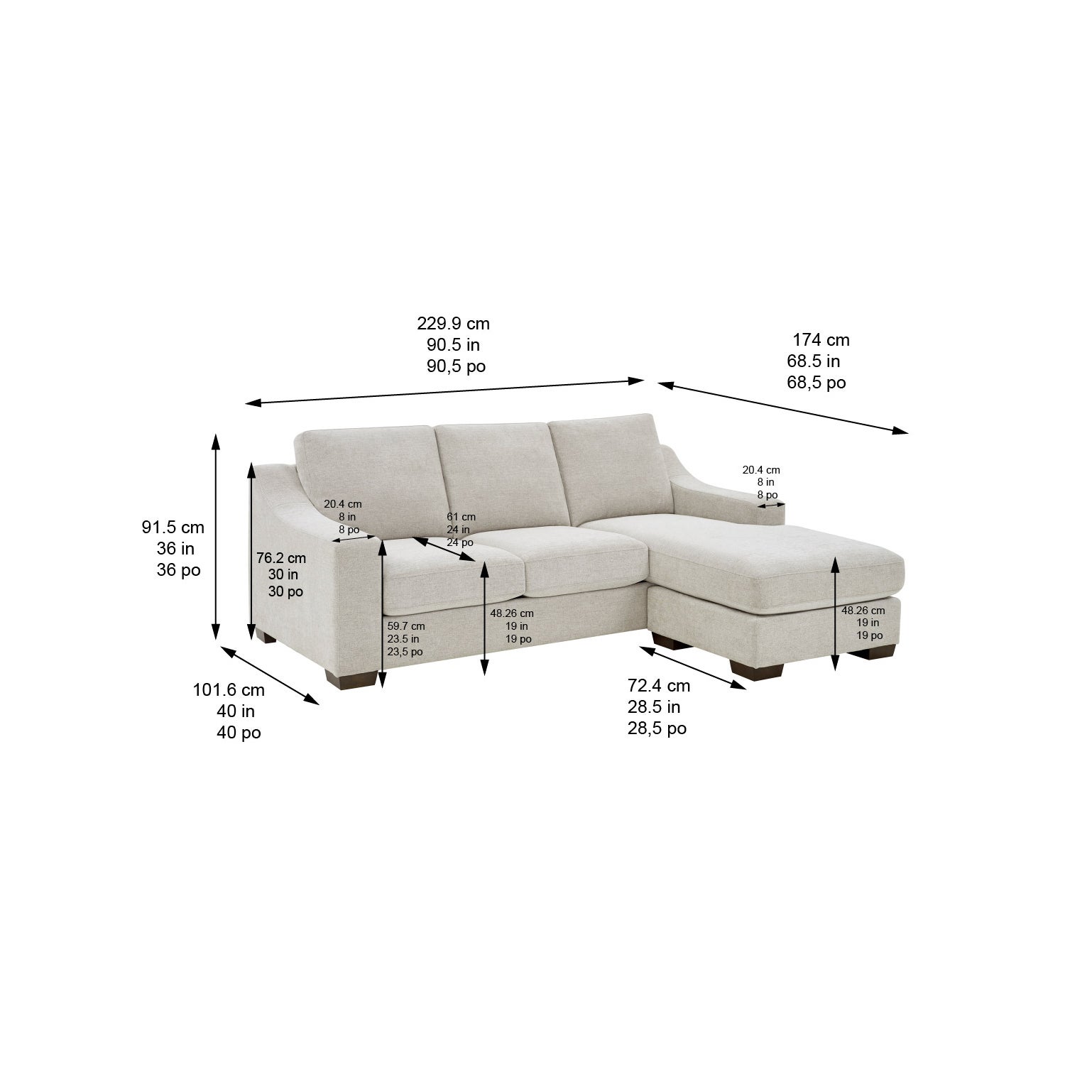Thomasville Dillard 2-piece Fabric Sofa with Reversible Chaise