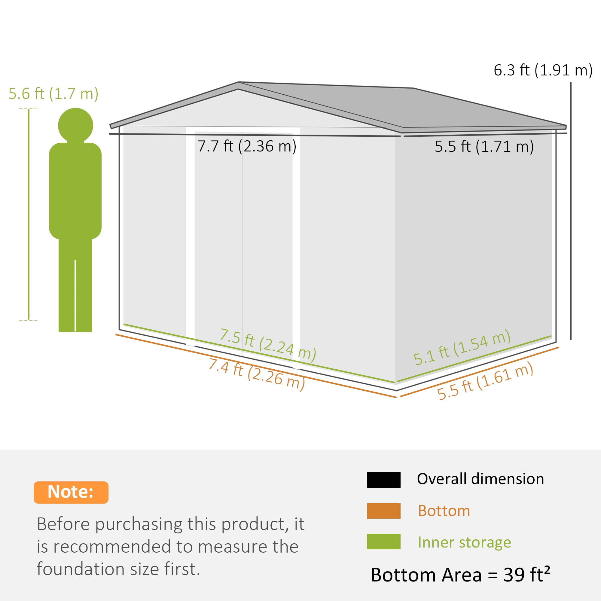 Outsunny 8'x6' Metal Outdoor Storage Shed w/ Sliding Doors