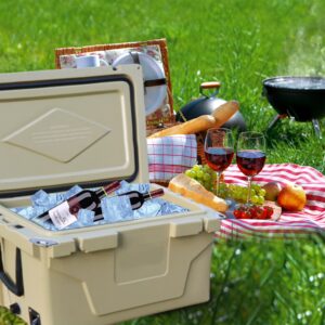 Segmart 65QT Hard Insulated Portable Cooler for Camping, Ultra-Light Insulated Ice Chest Box with 2 Wheels, Leak-Proof Cooler for Drink, Beverage, Beach, Camping, Picnic, Barbecue, Khaki