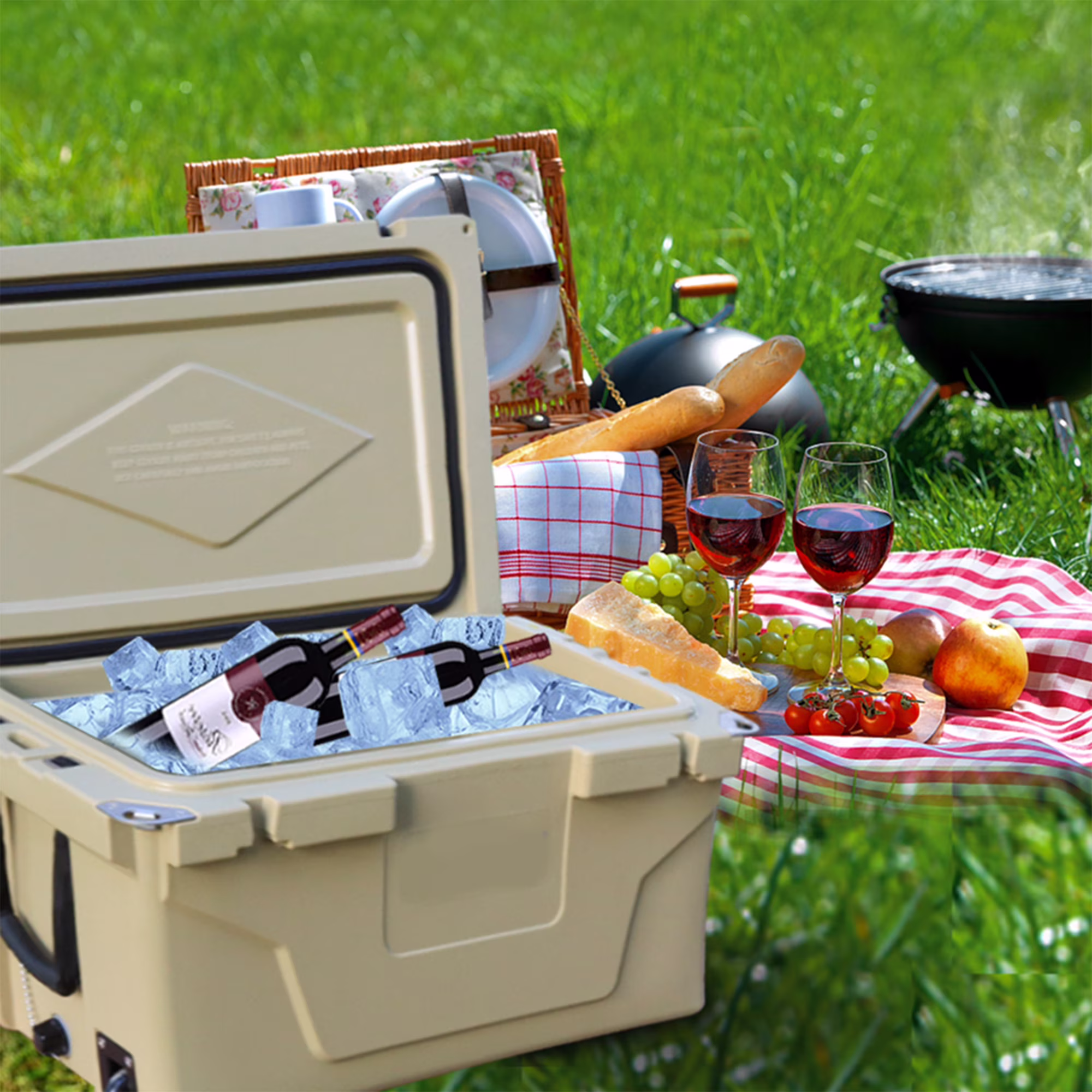 Segmart 65QT Hard Insulated Portable Cooler for Camping, Ultra-Light Insulated Ice Chest Box with 2 Wheels, Leak-Proof Cooler for Drink, Beverage, Beach, Camping, Picnic, Barbecue, Khaki