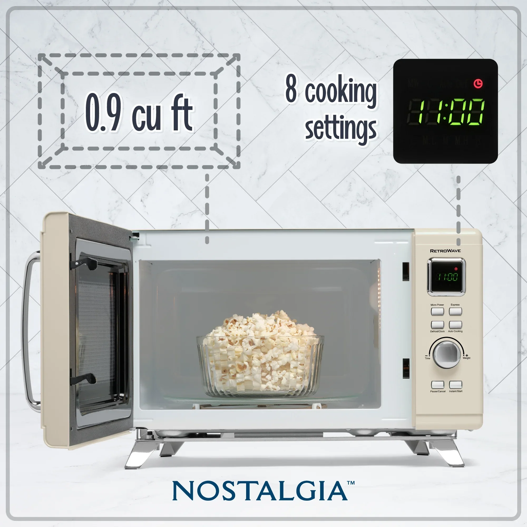 Nostalgia Mid-Century Retro 0.9 Cu. Ft. 900-Watt Microwave Oven, Black