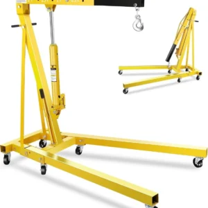 Memoryfield 2 Ton Folding Engine Hoist, 4400LB Hydraulic Cherry Picker Hoist Lift, Shop Crane with 6 Casters, Telescopic Boom for Lifting Motors, for Garage, Workshop, Red