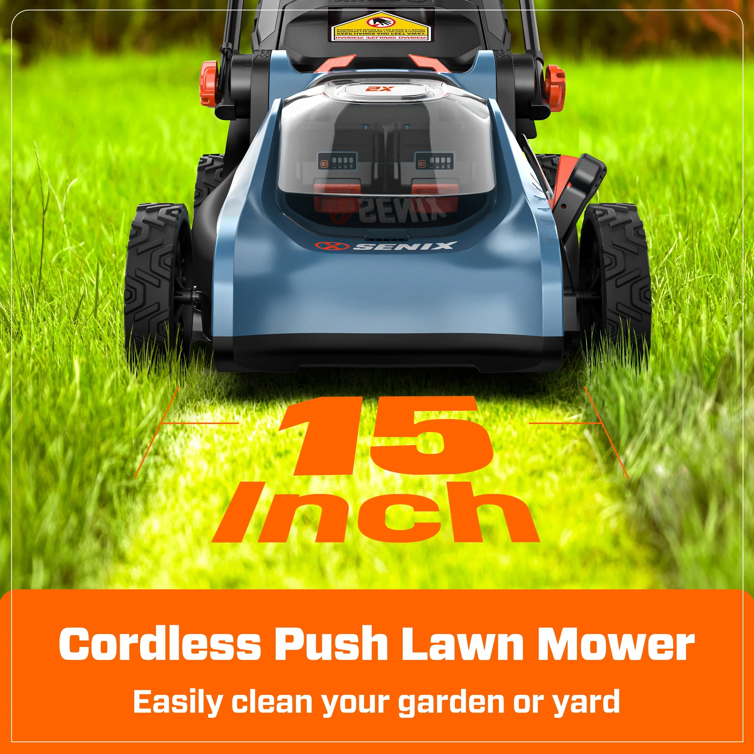 SENIX LPPX2-M4 15" 40V Battery Powered Push Walk-Behind Lawn Mower, Mulching and Bagging, 6-Position Height Adjustment, Brushless Motor, Cordless