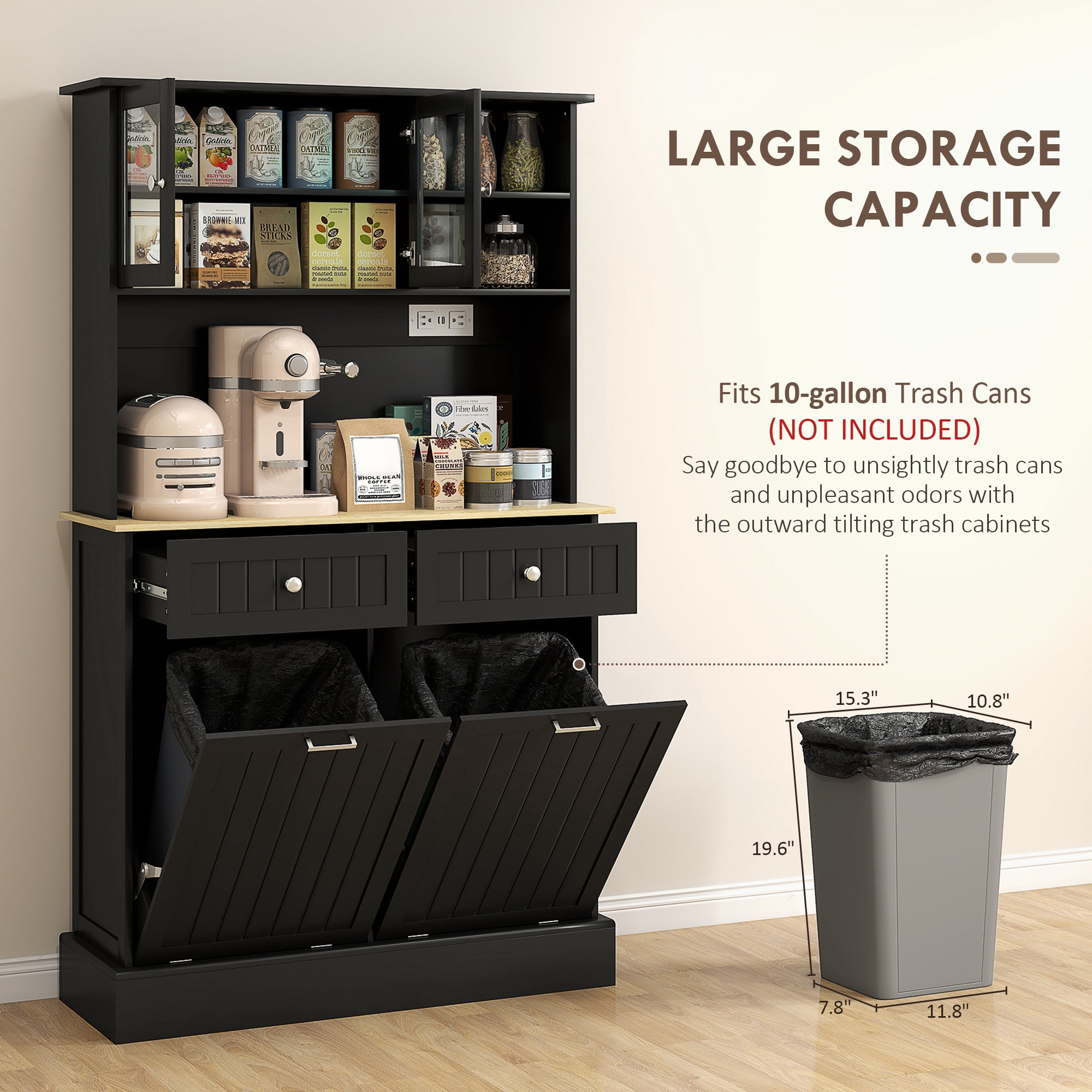 HOMCOM Kitchen Pantry Cabinet, Storage Cabinet w/ Charging Station