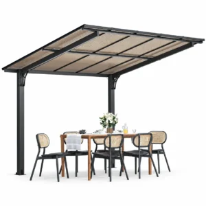 AECOJOY 10'x8' Gazebo, Outdoor Wall Mounted Hardtop Gazebo & Pergola with Aluminum Frame for Patio, Porch and Backyard in Black