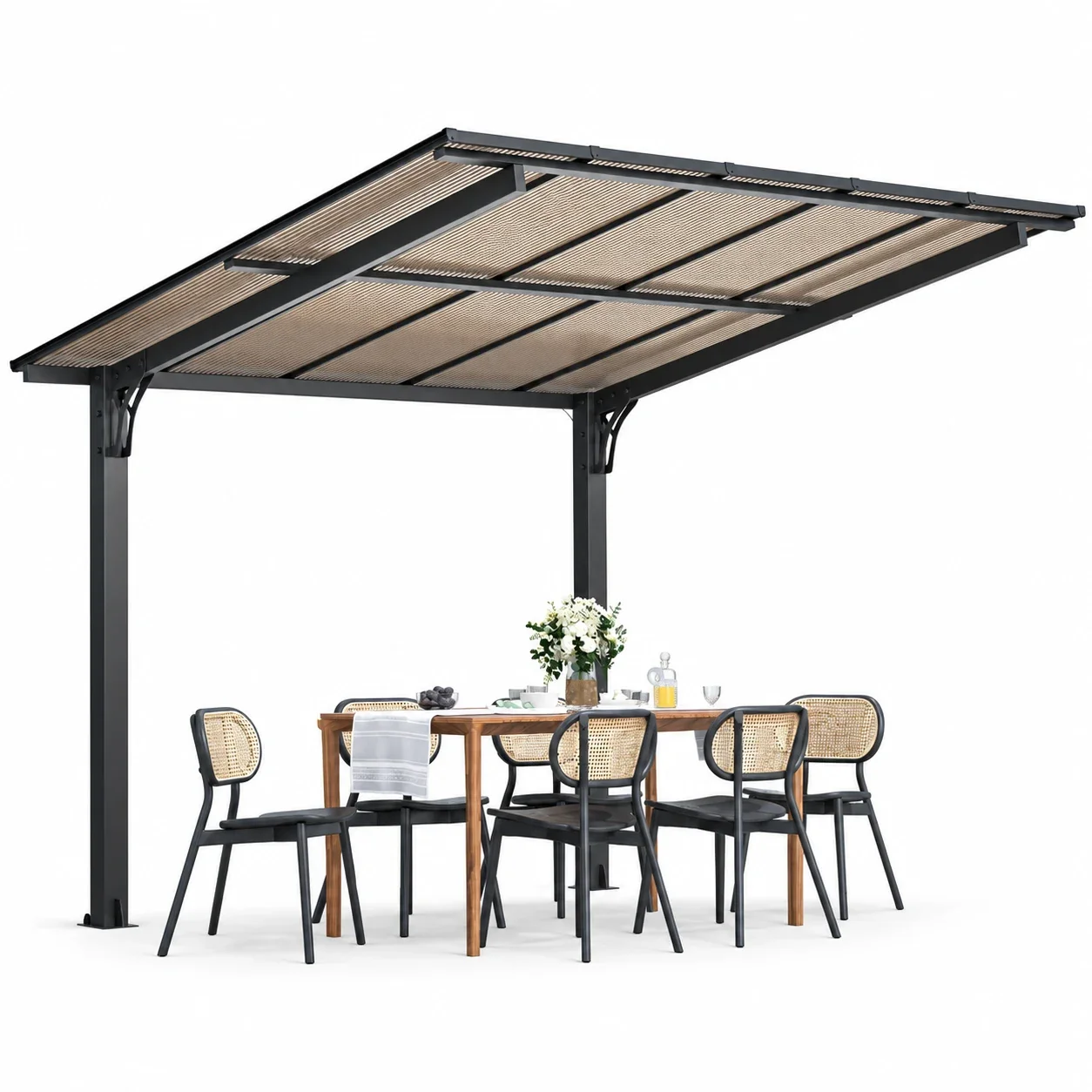 AECOJOY 10'x8' Gazebo, Outdoor Wall Mounted Hardtop Gazebo & Pergola with Aluminum Frame for Patio, Porch and Backyard in Black