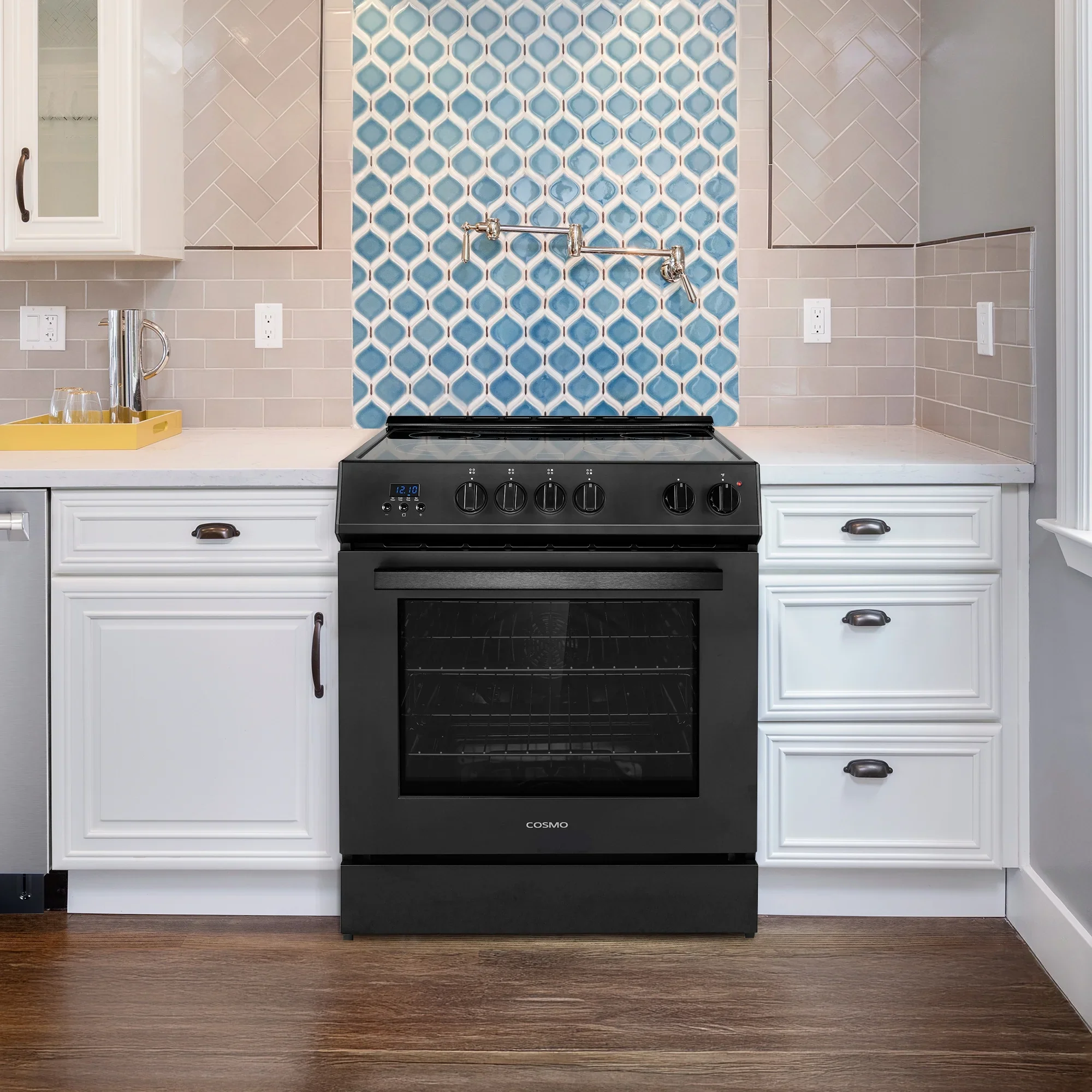 Cosmo 30 in. Stellar Collection 5.0 cu. ft. Electric Range, 4 Burners, Convection Oven in Matte Black