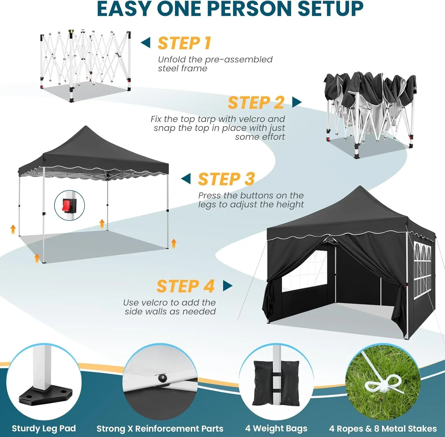 COBIZI 10X20 Pop up Canopy Tent with 6 Removable Side Walls Heavy Duty,Waterproof Adjustable Outdoor Event Party tent Parties,Commercial Instant Portable,Weddings,Camping,with Wheeled Bag,Gray