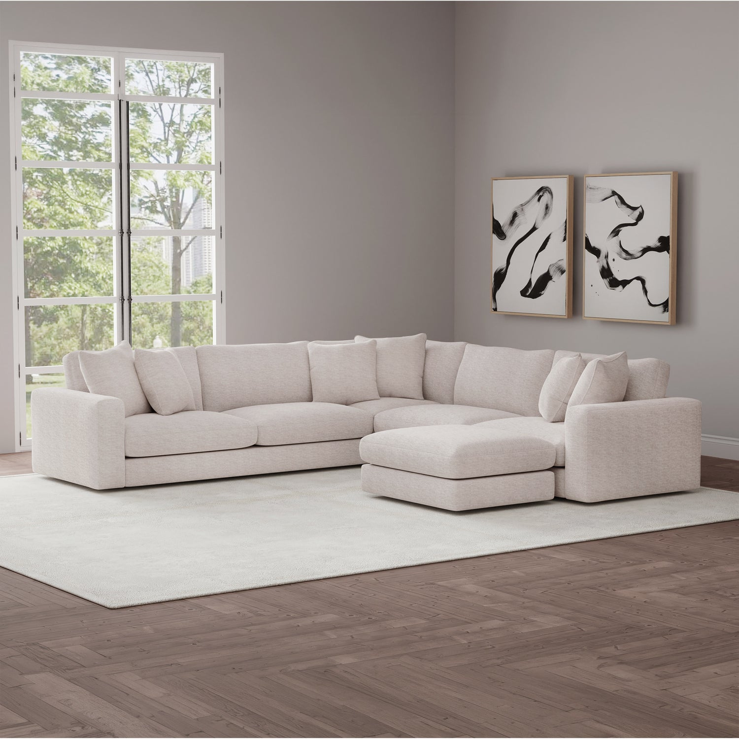 Nice Link Whitley 4-piece Fabric Sectional with Ottoman