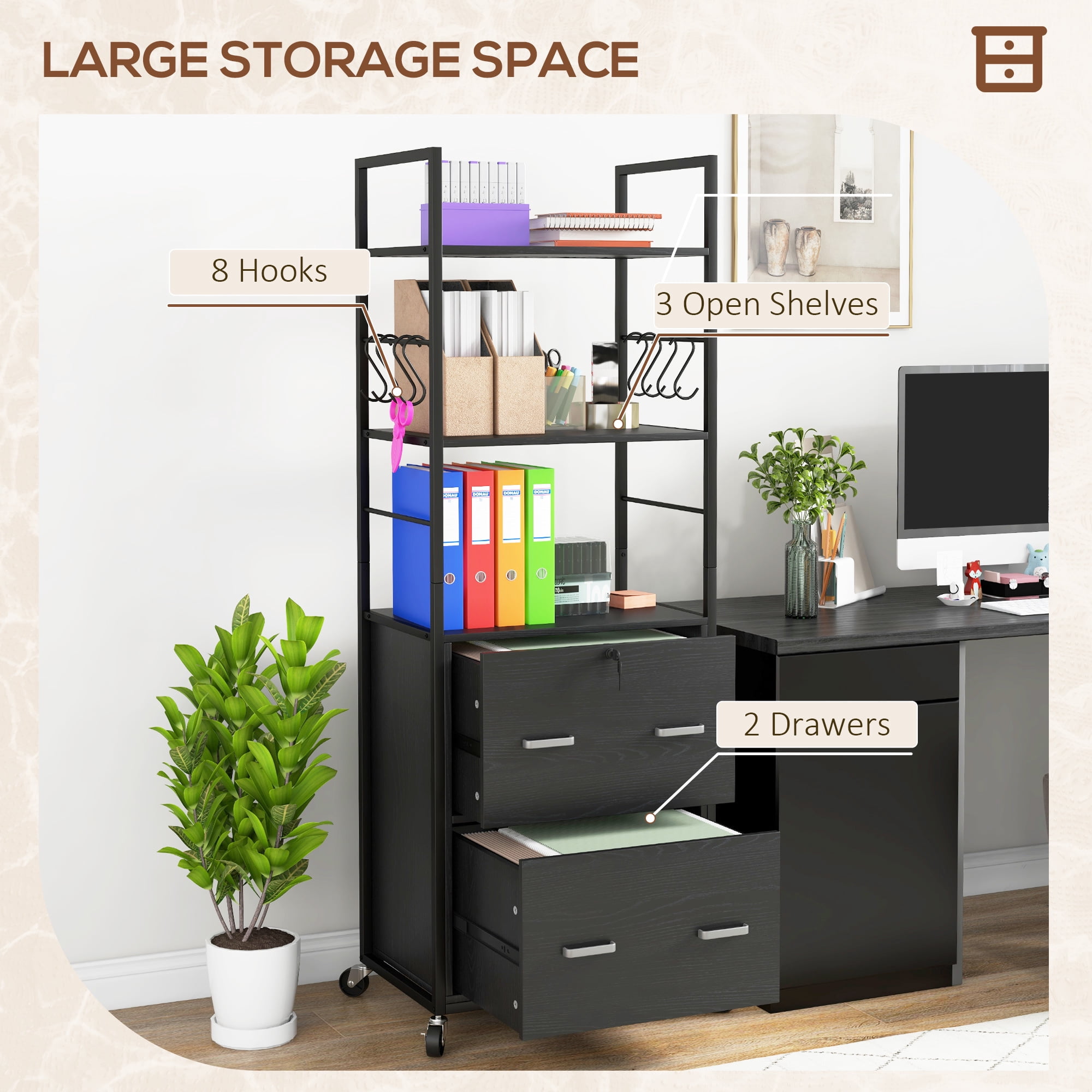 Vinsetto 2 Drawer File Cabinet with Lock, Adjustable Hanging Bar, Black