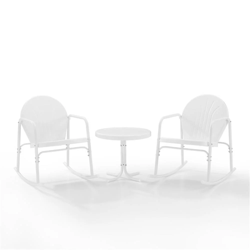 Afuera Living 3-Piece Metal Outdoor Rocking Chair Set in White