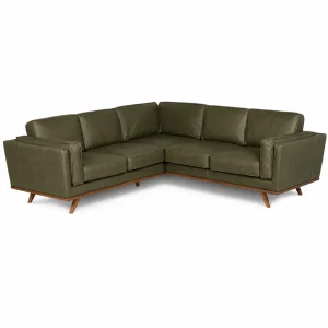 Olive Green Upholstered L Shaped Sectional Sofa with Wood Legs