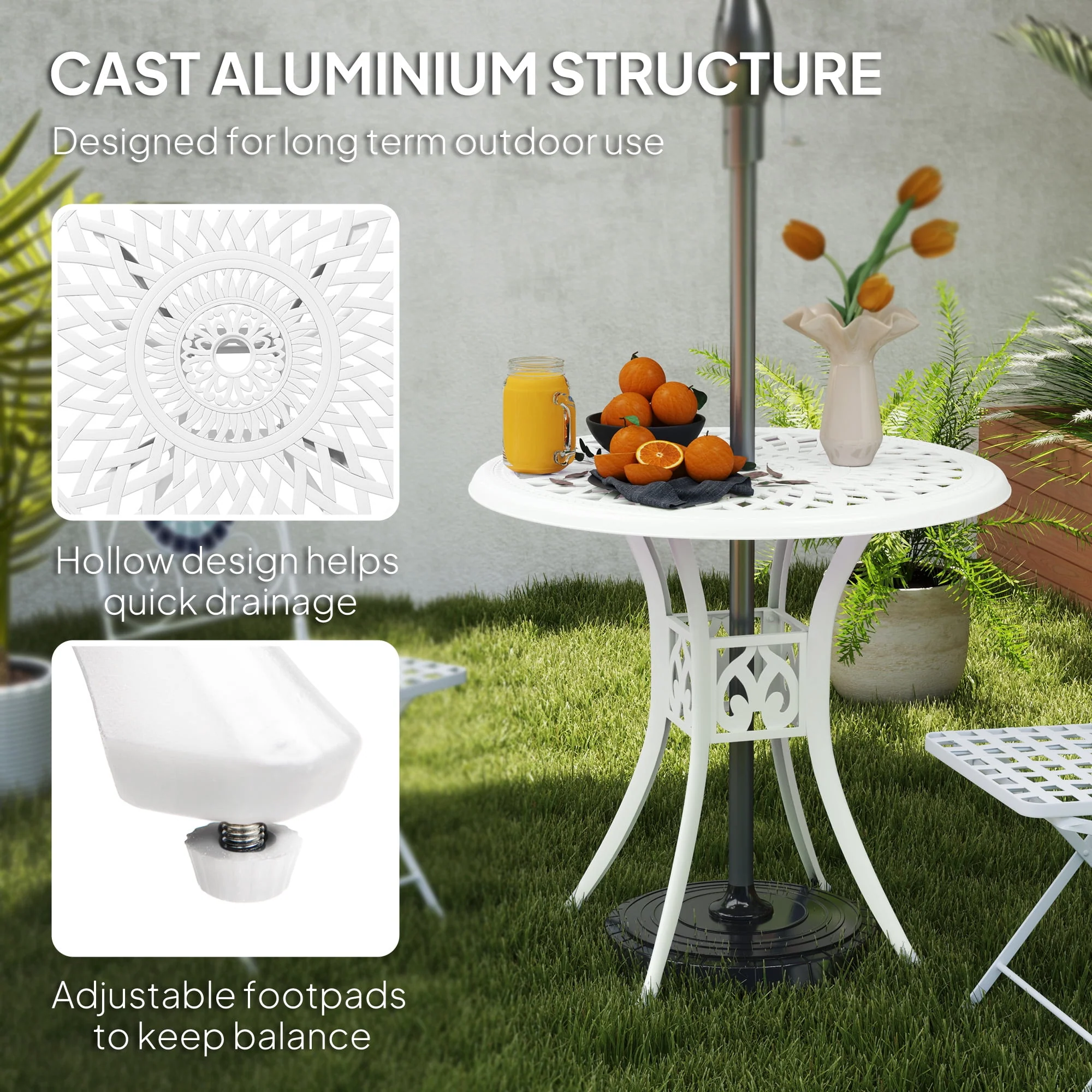 Outsunny 30-inch Round Patio Dining Table, White