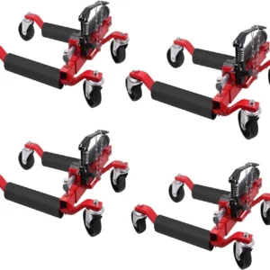 Set of 4 Hydraulic Car Wheel Dollies, 6000LBS Capacity, 12'' Heavy Duty Rollers with Foot Pedal, Vehicle Positioning Jack for Auto Repair, Garage, Towing, Trucks, RVs, Trailers, Red, System Default