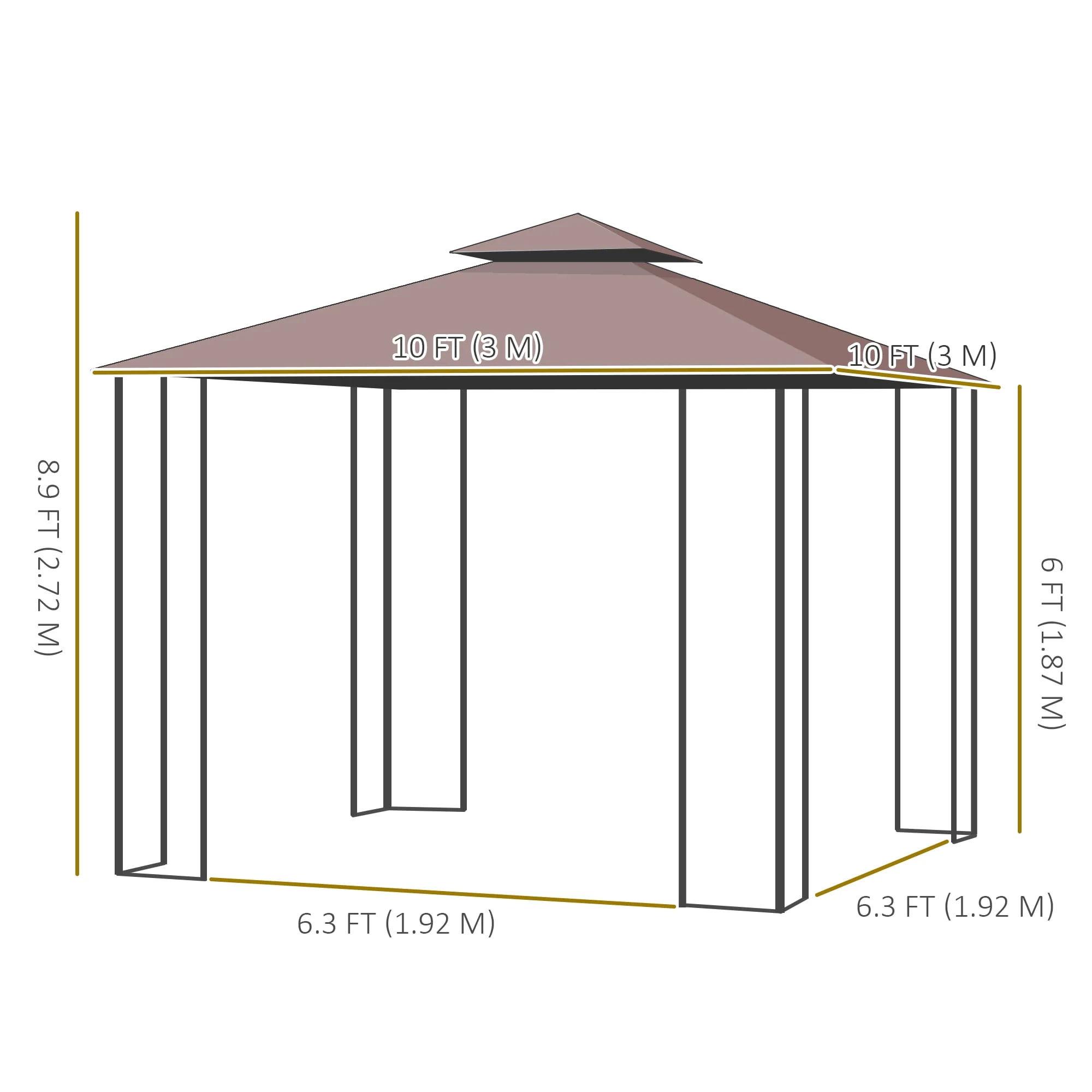 Outsunny 10' x 10' Patio Gazebo, Outdoor Gazebo Canopy, Brown