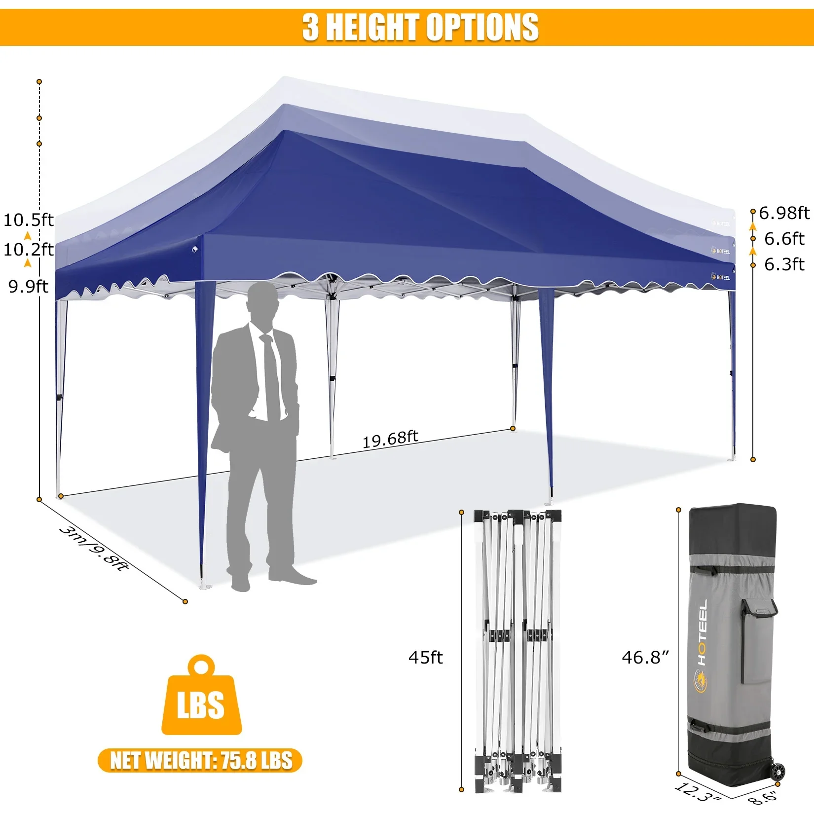 COBIZI 10X20 Pop up Canopy Tent with 6 Removable Side Walls Heavy Duty,Waterproof Adjustable Outdoor Event Party tent Parties,Commercial Instant Portable,Weddings,Camping,with Wheeled Bag,Gray