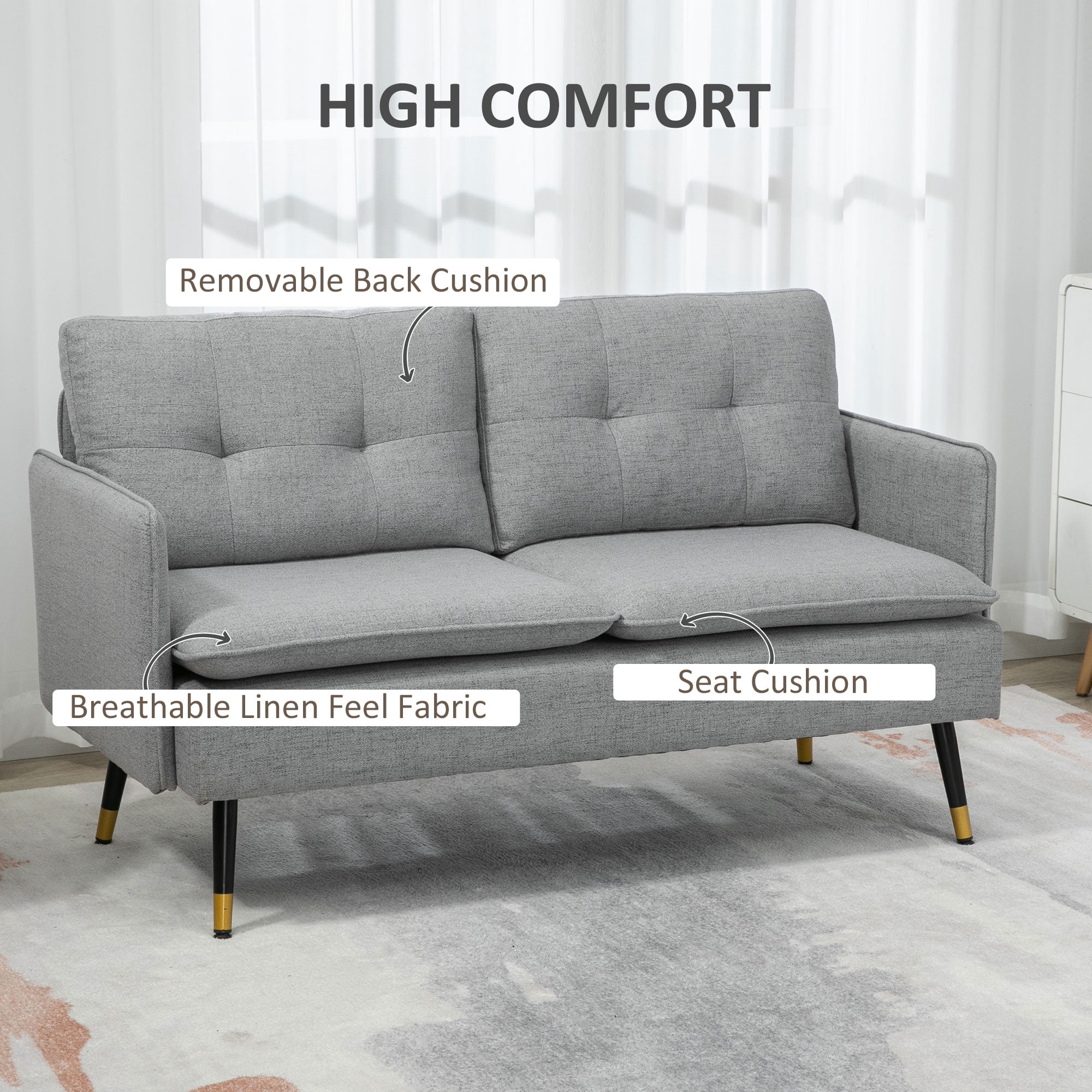 HOMCOM 55" Loveseat Sofa for Bedroom Love Seats for Small Space