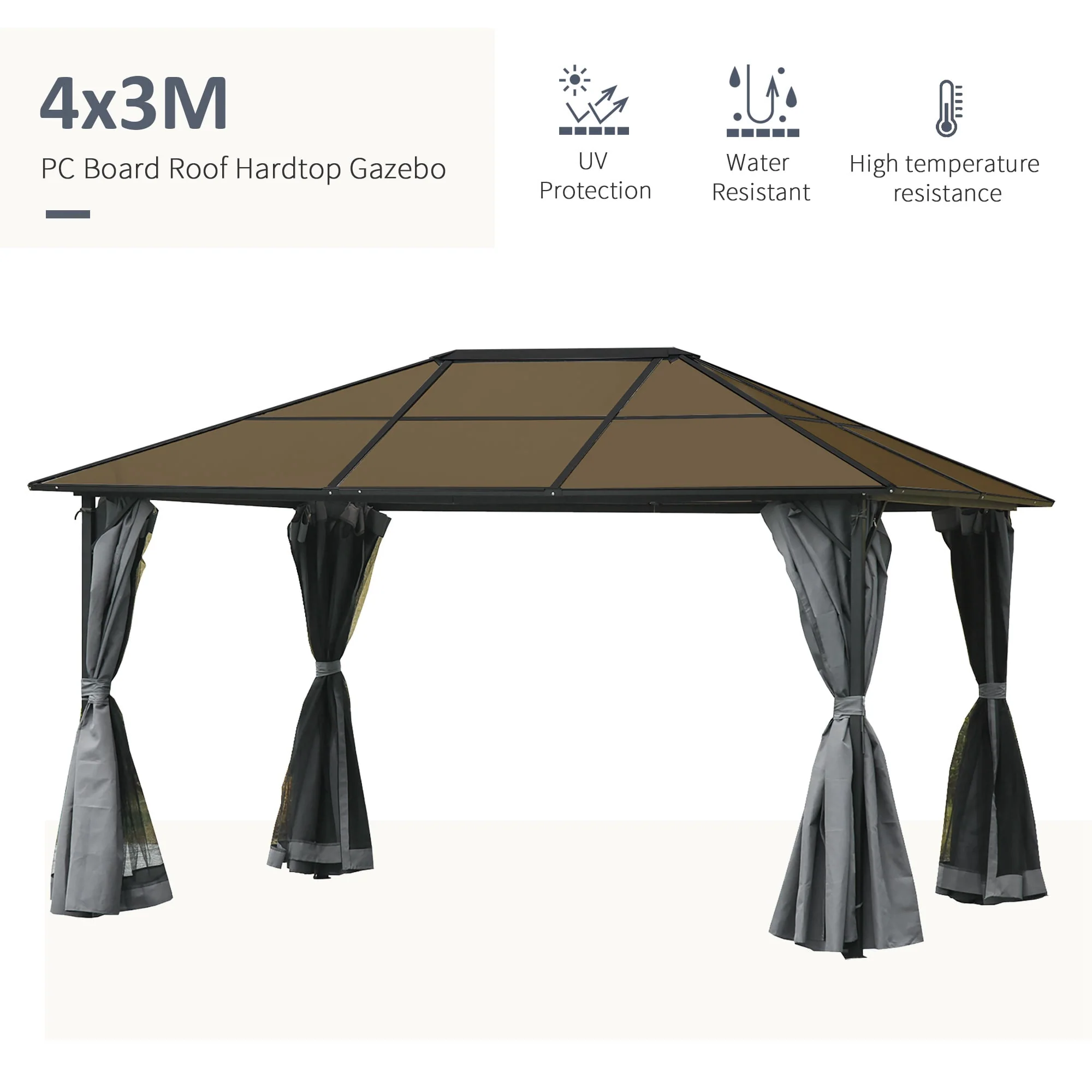 Outsunny 10' x 13' Patio Gazebo Party Tent Marquee Outdoor Shelter, Grey