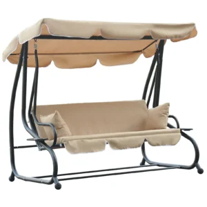 Outsunny 3-Seat Outdoor Patio Swing Chair, Beige