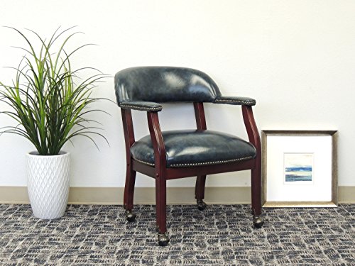 Boss Office Captains Chair in Blue and Mahogany with Casters