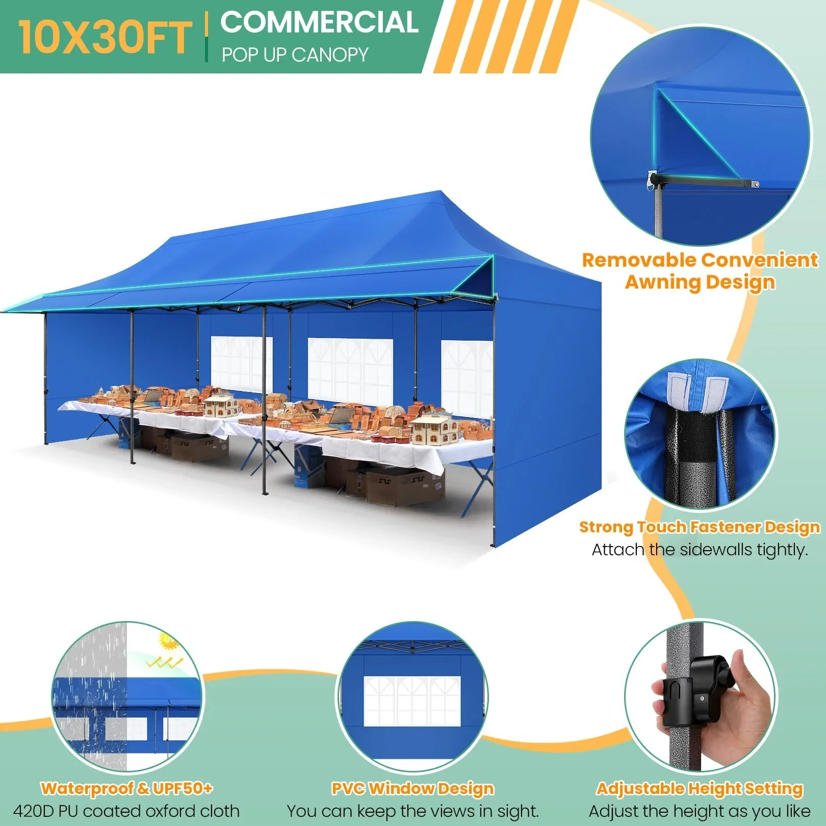 COBIZI 10x20 Pop Up Canopy Heavy Duty Party Tent with Removable Awning and Sidewalls,Easy Up Outdoor Wedding Canopy,Gazebo All Season Windproof&Waterproof with Roller Bag UPF 50+,Black