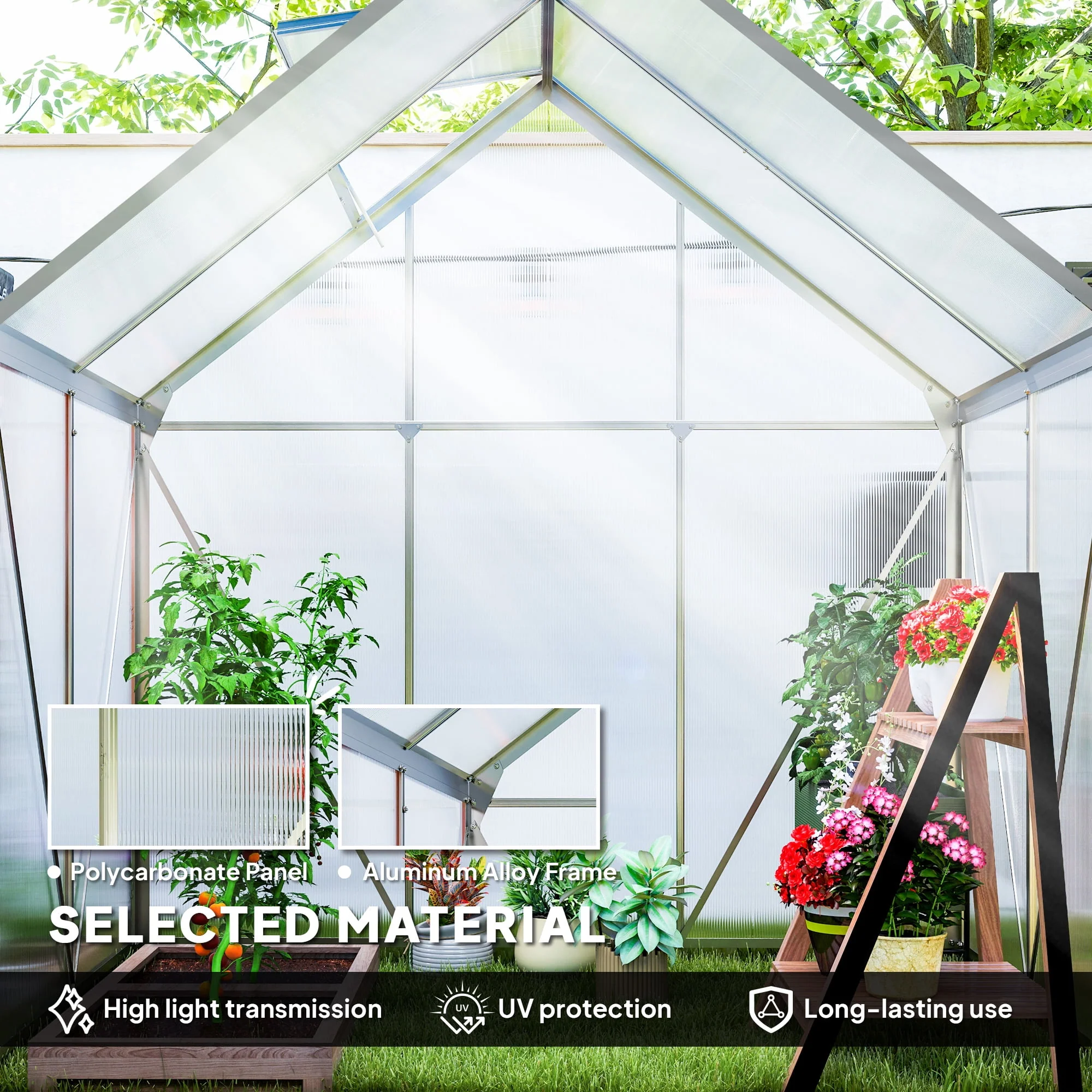 Outsunny 6' x 4' x 6.6' Polycarbonate Greenhouse Walk-in Green House Clear