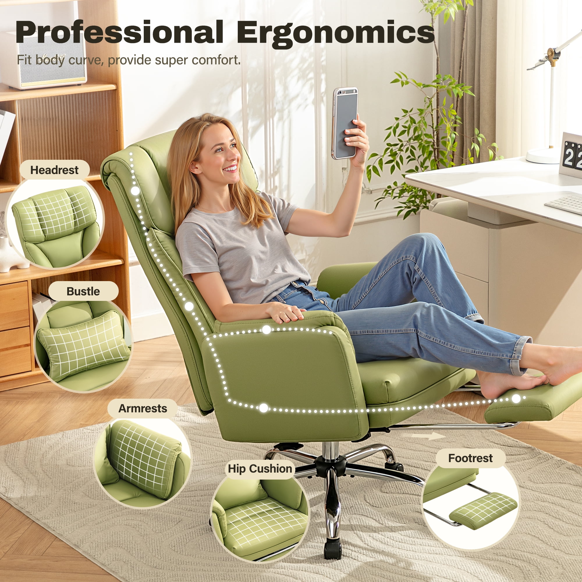 COOLHUT 500lbs Big and Tall Ergonomic Office Chair, High Back PU Leather Executive Chair with Expandable Arms, Footrest & Lumbar Pillow, Wide Seat Cushioned Computer Chair for Extra Space