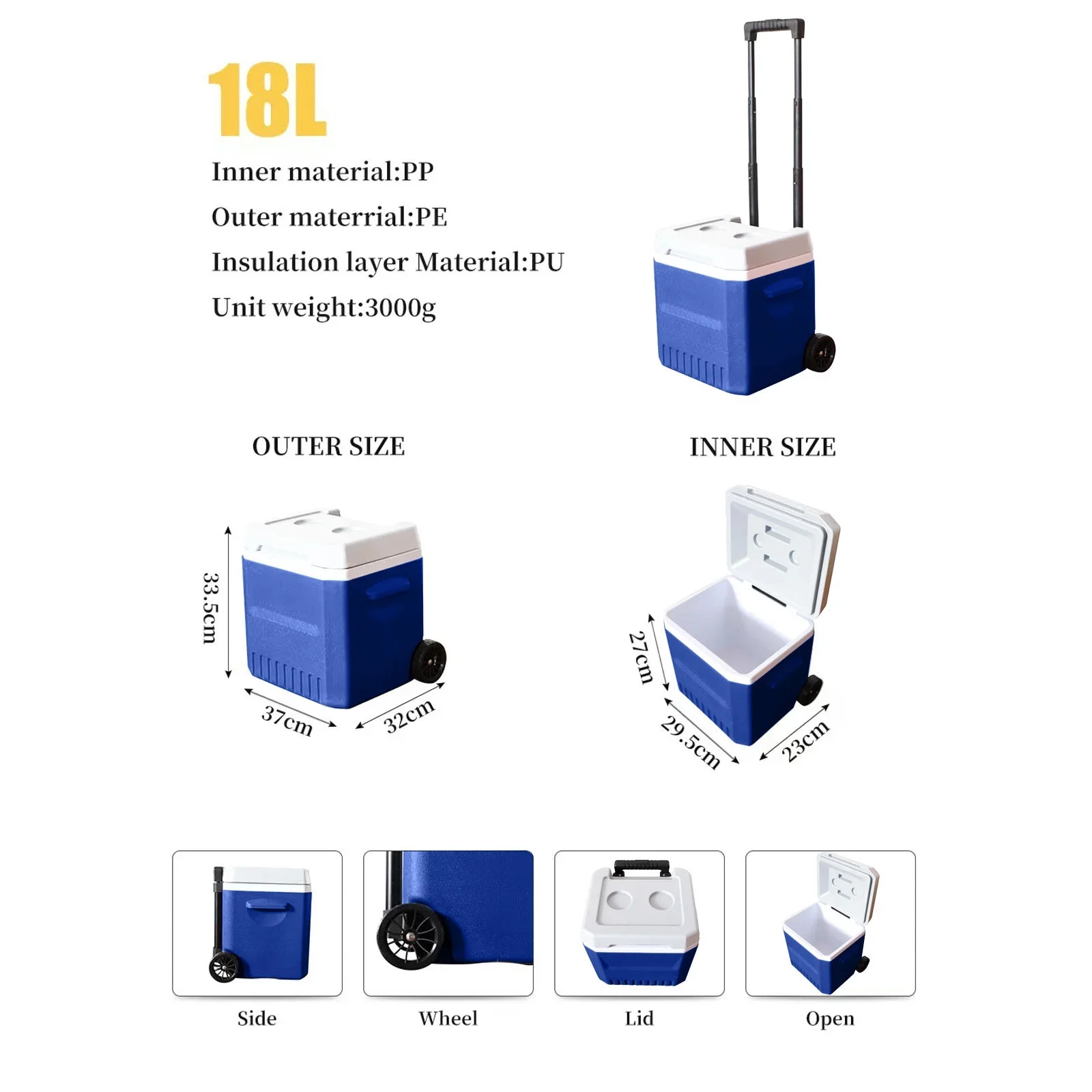 Portable Hard Ice Chest Cooler with Wheels and Handle for Outdoor Use Insulated Container for Food and Drinks Classic Storage Solution for Camping and Hiking