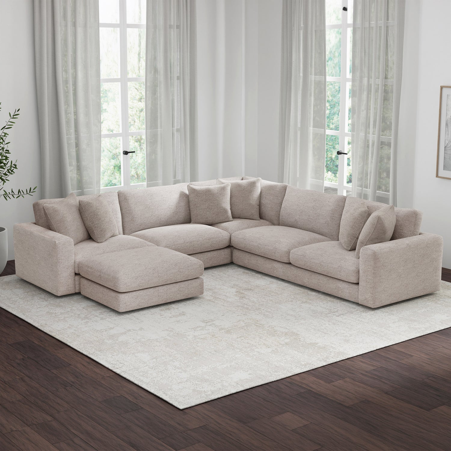 Nice Link Whitley 4-piece Fabric Sectional with Ottoman