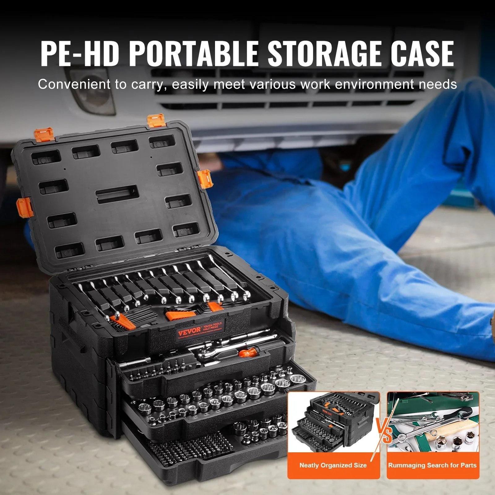 Mechanics Tool Set and Socket Set, 1/4" 3/8" 1/2" Drive Deep and Standard Sockets, 450 Pcs SAE and Metric Mechanic Tool Kit with Bits, Hex Wrenches, Combination Wrench, Accessories, Storage Case