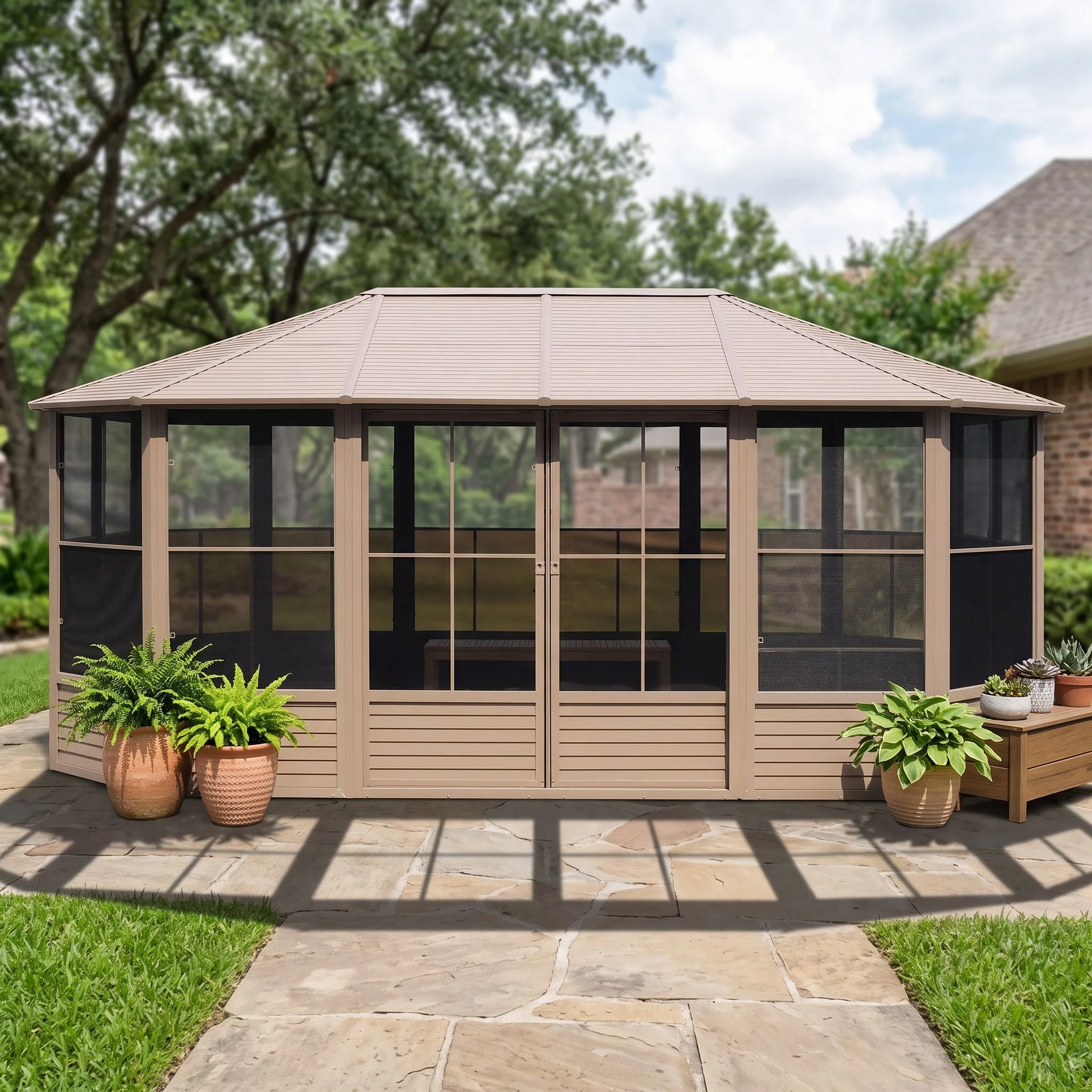 Gazebo Penguin Florence 12 ft x 18 ft Metal Roof Solarium - Sand