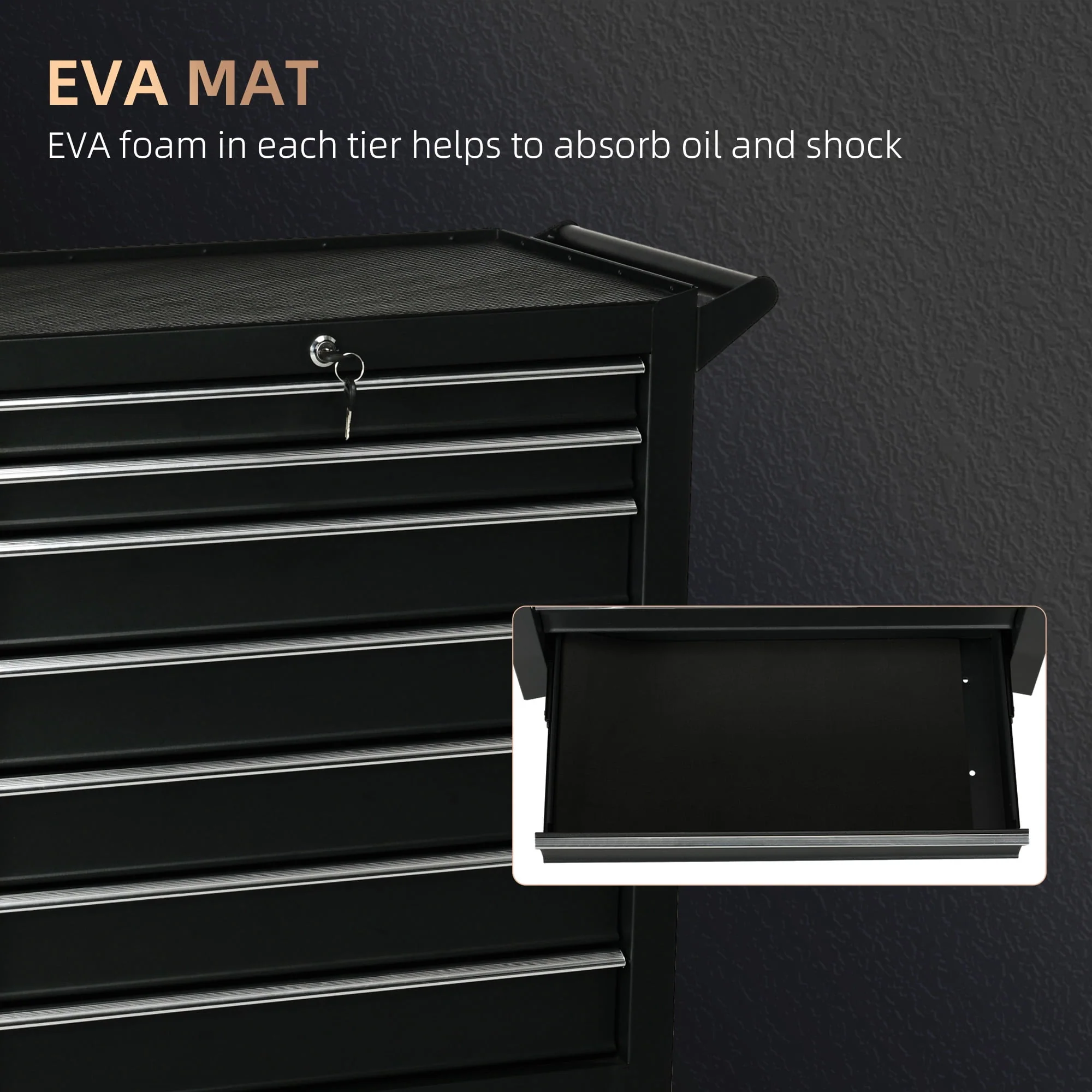 HOMCOM 7 Drawer Tool Chest Mobile Lockable Toolbox with Handle and Wheels