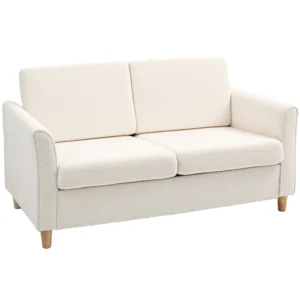 HOMCOM 56" Loveseat Sofa, 2-Seater Couch with Wooden Legs, Cream White