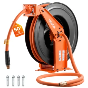 VEVOR Retractable Air Hose Reel, 1/2 Inch x 50 FT Rubber Air Hose Max 300PSI, Auto Rewind Air-Compressor Hoses Reel