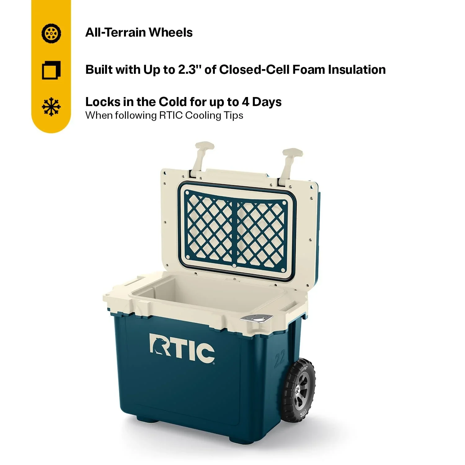 RTIC 22 QT Ultra-Light Wheeled Hard-Sided Ice Chest Cooler, Fits 28 Cans or 6 Wine Bottles, Patriot