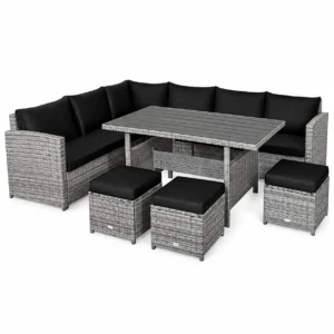Costway 7 PCS Patio Rattan Dining Set Sectional Sofa Couch Ottoman Garden Black