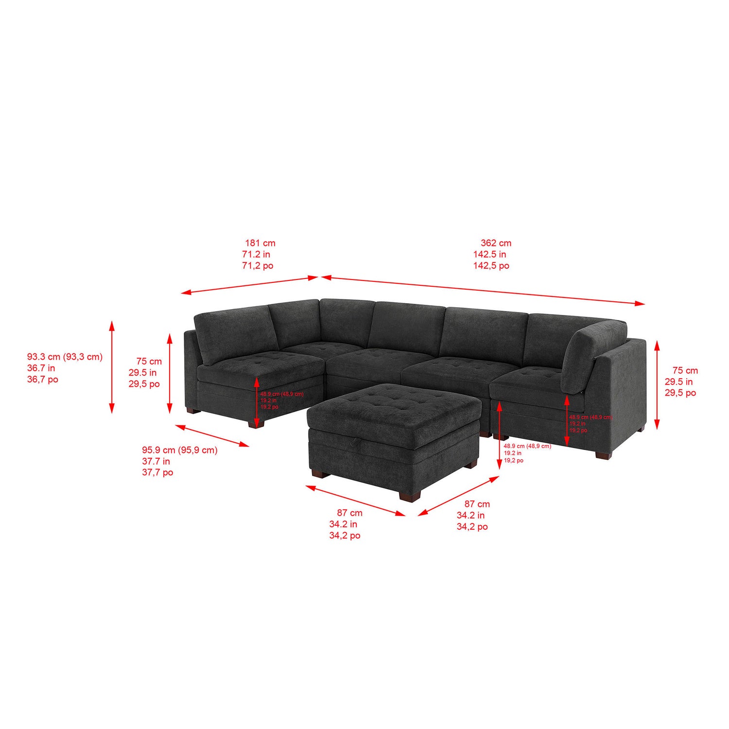 Thomasville Tisdale Tufted 6-piece Fabric Sectional with Storage Ottoman