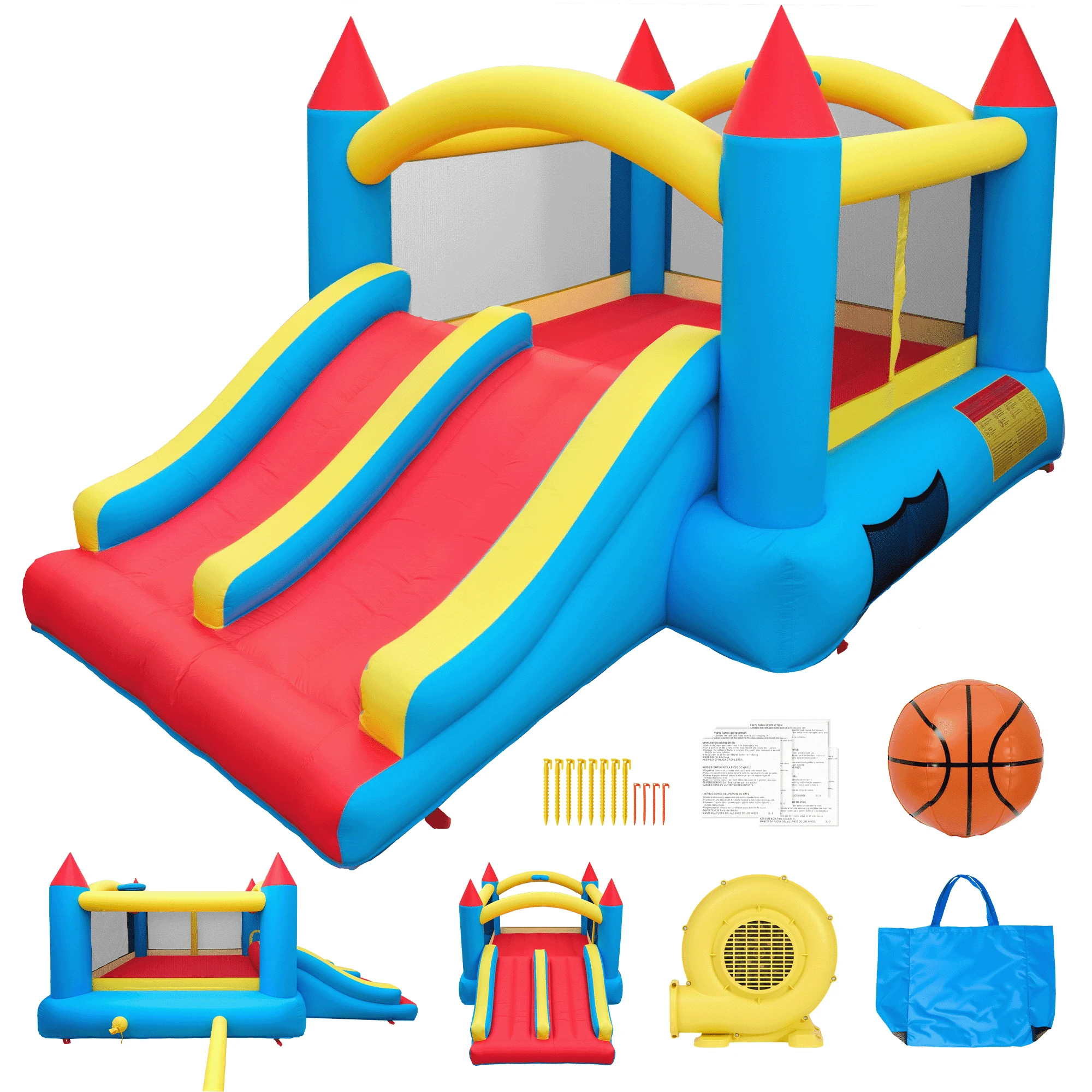 Entil Inflatable Bounce House with Dual Slides & Blower, 13.4x9x6FT, Outdoor/Indoor for Kids Gift, FCC & CPC Certified, Blue & Red
