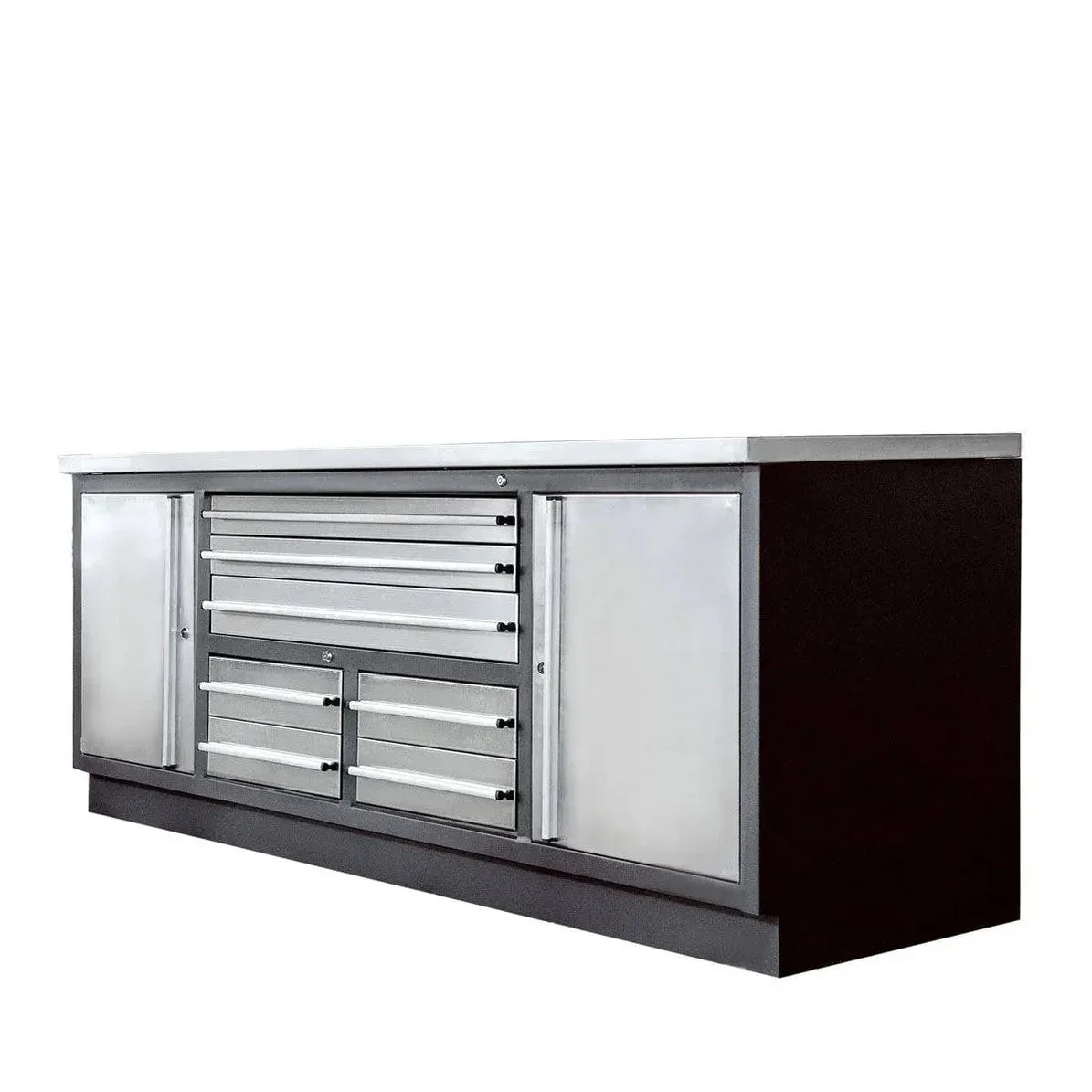 TMG Industrial Stainless Steel Workbench, 7', TMG Heavy Series, 7 Lockable Drawers, 2 Storage Cabinets, All-in-One Welded Frame, TMG-WB707S