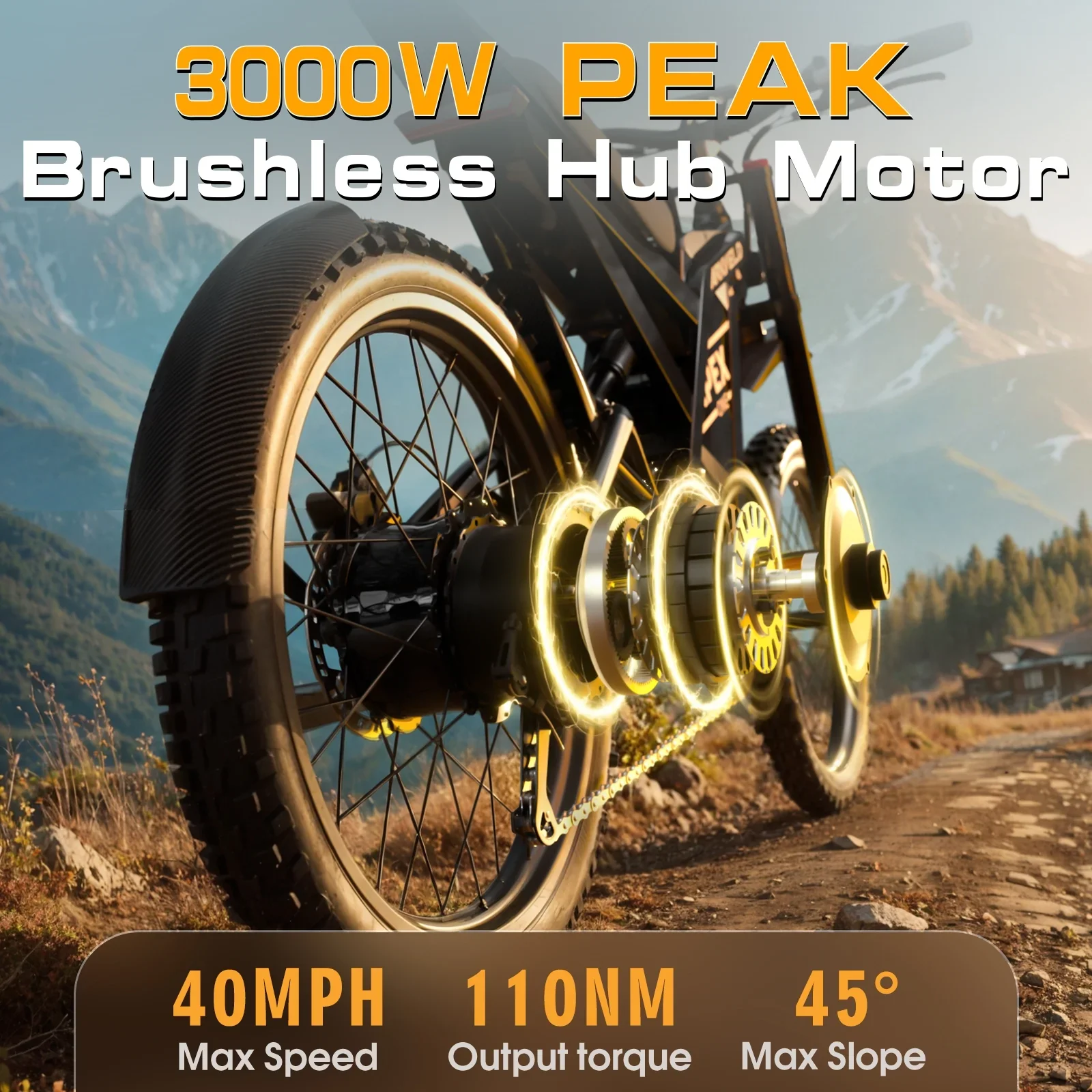 Arkveld Electric Bike for Adults, Peak-3000W, Max 40MPH and 80Miles Electric Motorcycle,25" Fat Tire Dirt Bike, APEX1 7-Speed E-Bike-White