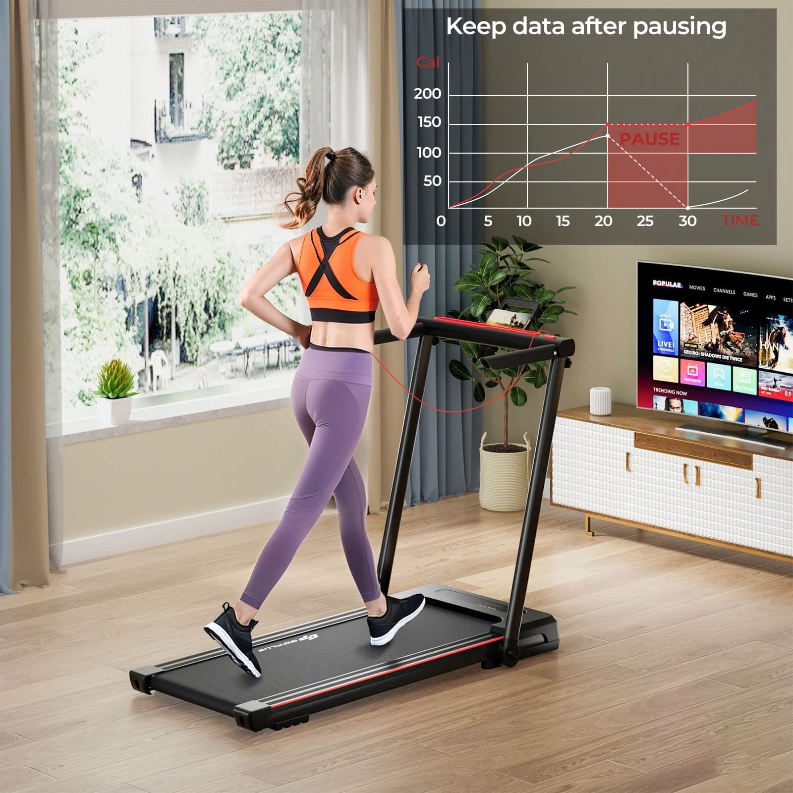 Goplus 3-in-1 Foldable Treadmill with Removable Desk Workstation Remote Control Black
