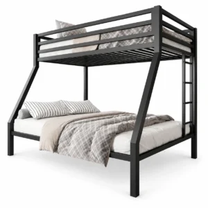 Amolife Twin over Full Size Metal Bunk Bed with Removable Ladder, Full-Length Guardrail