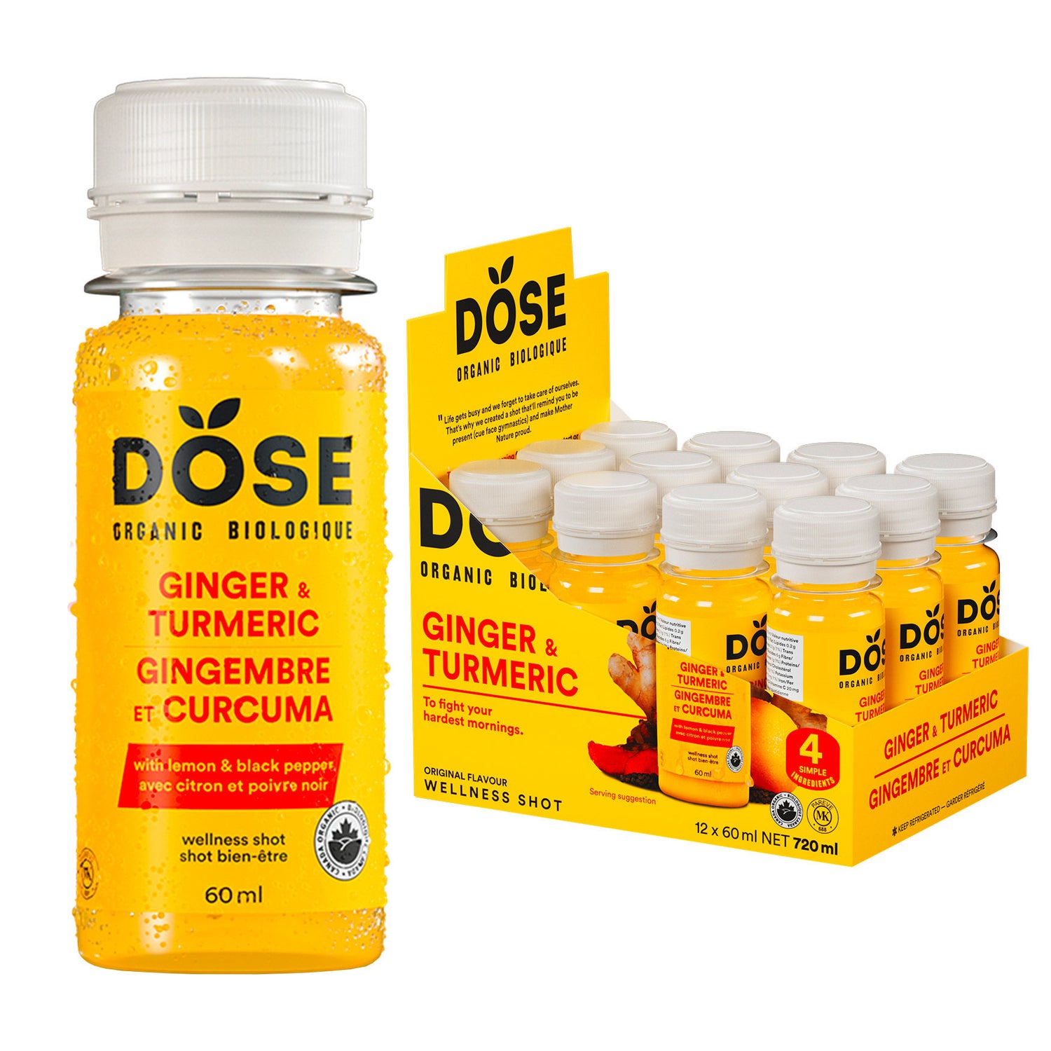 DOSE Organic Ginger & Turmeric Daily Booster Shots 60 mL (2 fl oz) × 48 bottles